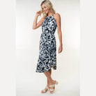 White Birch Tied Ruched Floral Sleeveless Knee Length Dress - VacationGrabs