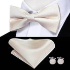 White Black Gray Silver Silk Mens Bow Ties Hanky Cufflinks - VacationGrabs