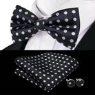 White Black Gray Silver Silk Mens Bow Ties Hanky Cufflinks - VacationGrabs