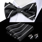 White Black Gray Silver Silk Mens Bow Ties Hanky Cufflinks - VacationGrabs