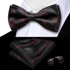 White Black Gray Silver Silk Mens Bow Ties Hanky Cufflinks - VacationGrabs