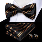 White Black Gray Silver Silk Mens Bow Ties Hanky Cufflinks - VacationGrabs