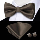 White Black Gray Silver Silk Mens Bow Ties Hanky Cufflinks - VacationGrabs