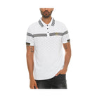 Stylish white collared polo for men with Greek pattern detailing and a classic fit