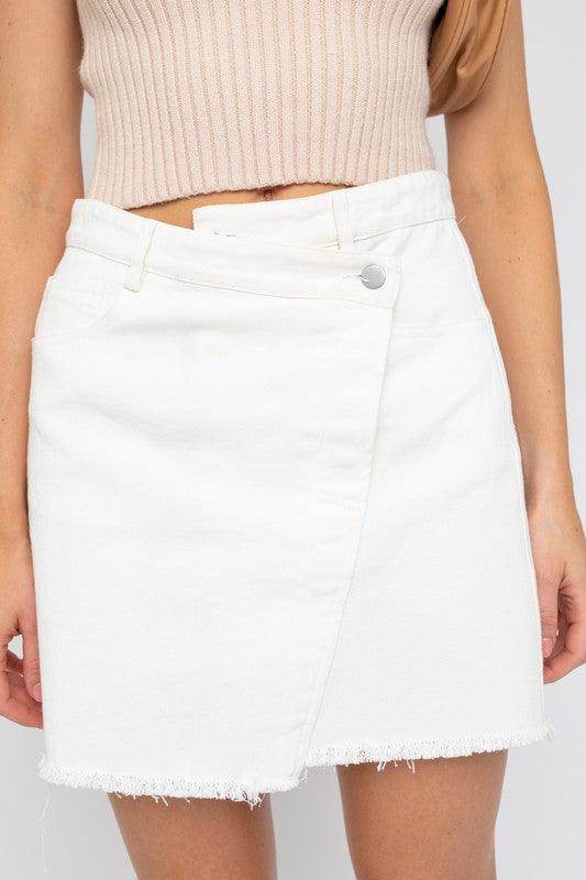 White Denim Mini Skirt - VacationGrabs