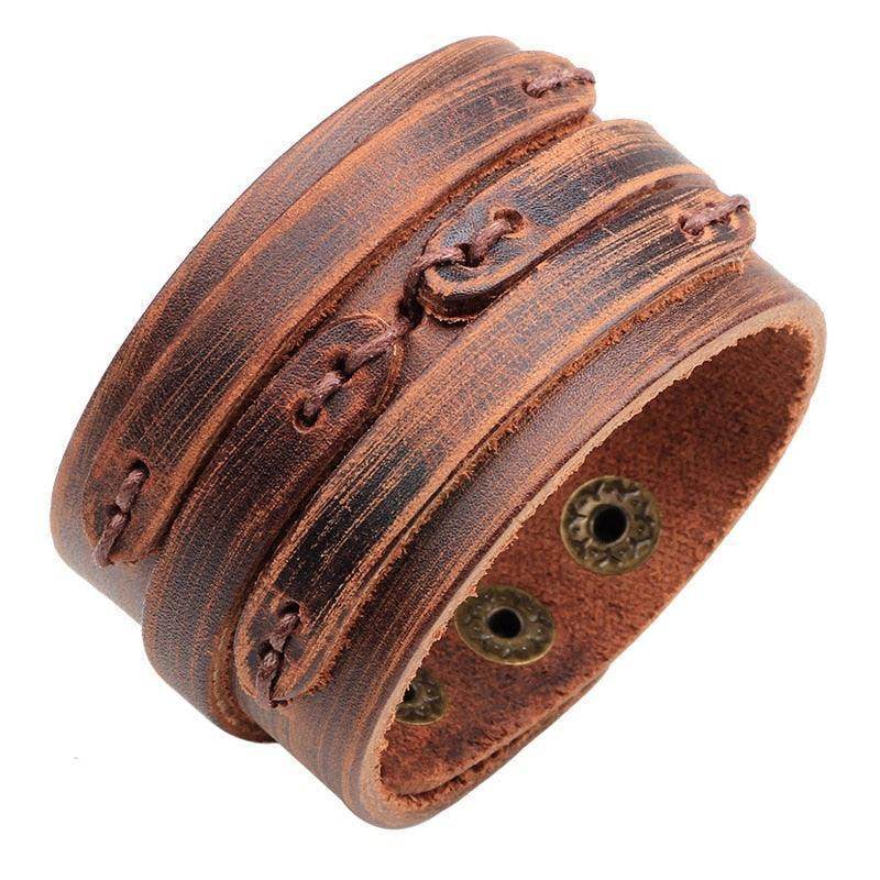 Wide Cuff Punk Bracelets Vintage 3 Layers Black Brown - VacationGrabs