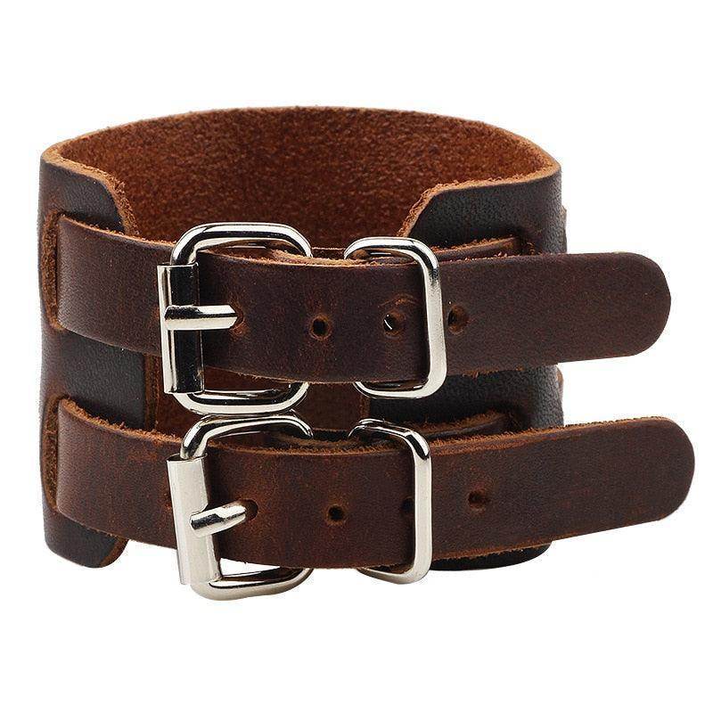 Wide Cuff Punk Bracelets Vintage 3 Layers Black Brown - VacationGrabs