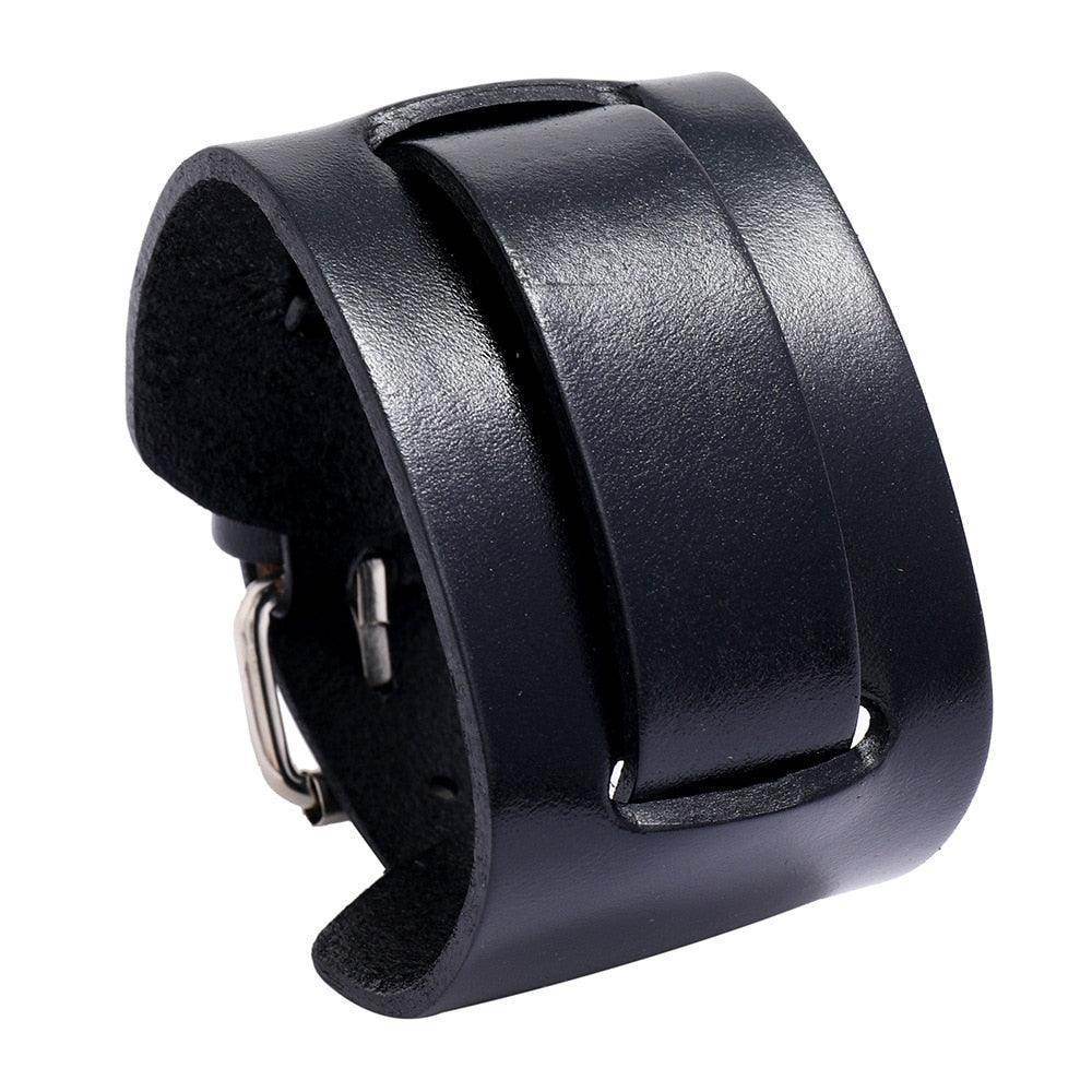 Wide Cuff Punk Bracelets Vintage 3 Layers Black Brown - VacationGrabs