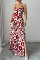 Stylish women's wide leg vacation jumpsuit in floral print, perfect for summer outings and beach events