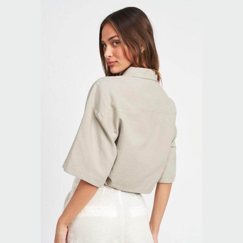 Emory Park wide sleeve crop top in soft beige with a relaxed fit for casual style