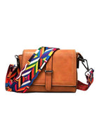 Sifides wide strap shoulder bag in tan leather featuring a colorful patterned strap for stylish convenience