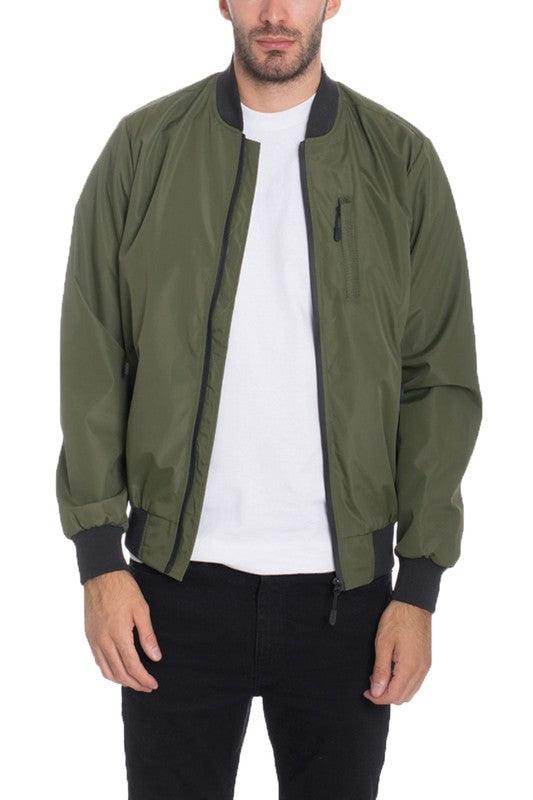 WEIV Men's Olive Green Windbreaker for Travel with Zip Pockets and Ribbed Cuffs