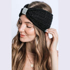 Winter Rhinestone Bow Knitted Head Band - VacationGrabs