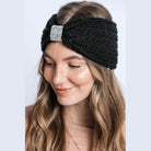 Winter Rhinestone Bow Knitted Head Band - VacationGrabs