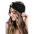 Winter Rhinestone Bow Knitted Head Band - VacationGrabs