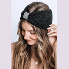 Winter Rhinestone Bow Knitted Head Band - VacationGrabs