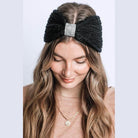 Winter Rhinestone Bow Knitted Head Band - VacationGrabs
