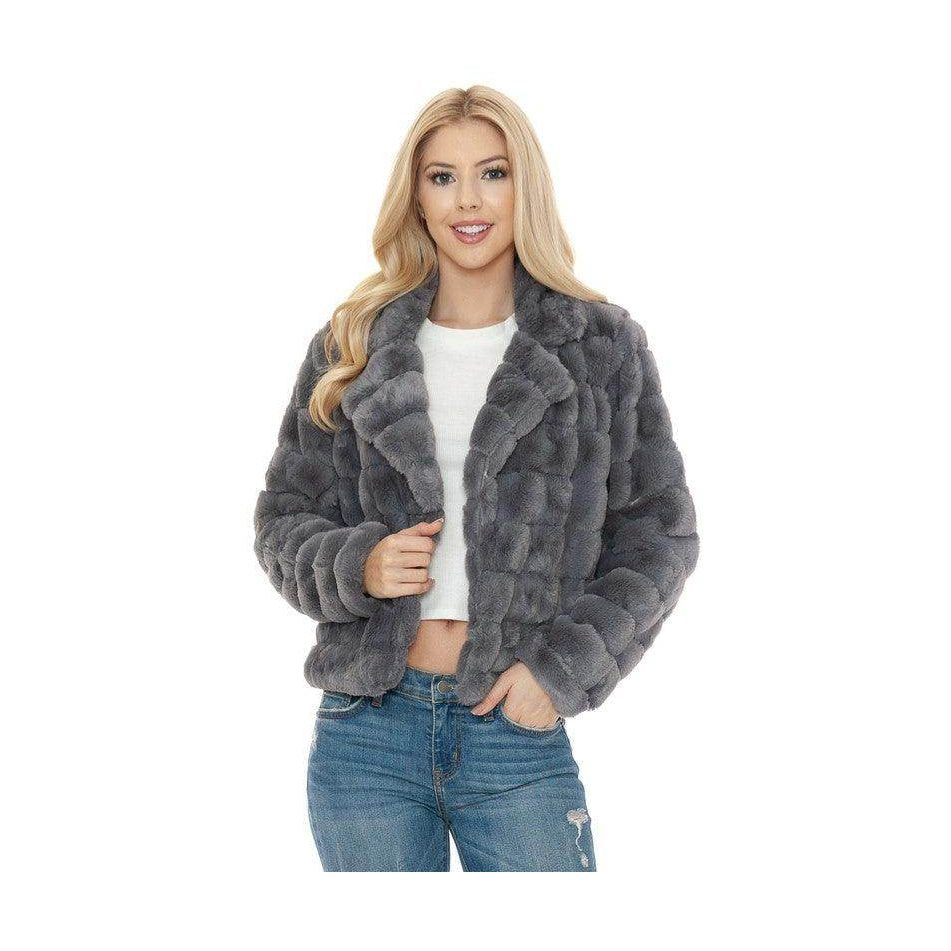 Women Charcoal Gray Faux Fur Jacket - VacationGrabs