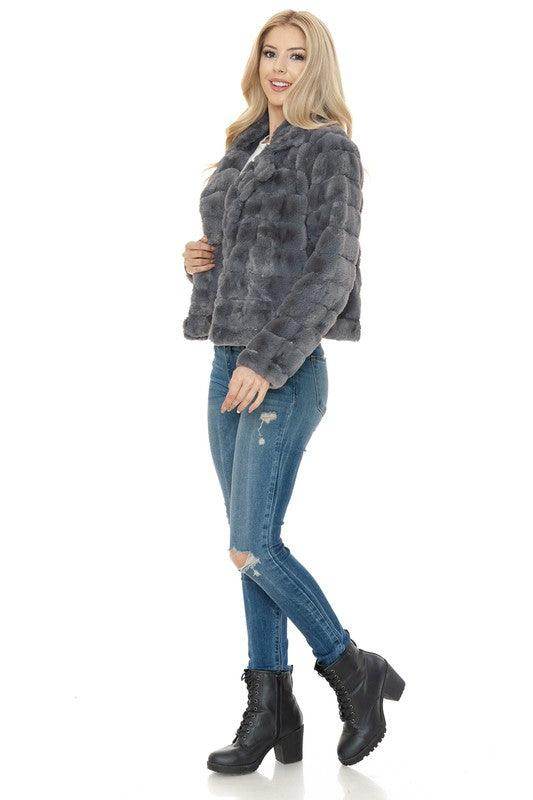 Women Charcoal Gray Faux Fur Jacket - VacationGrabs
