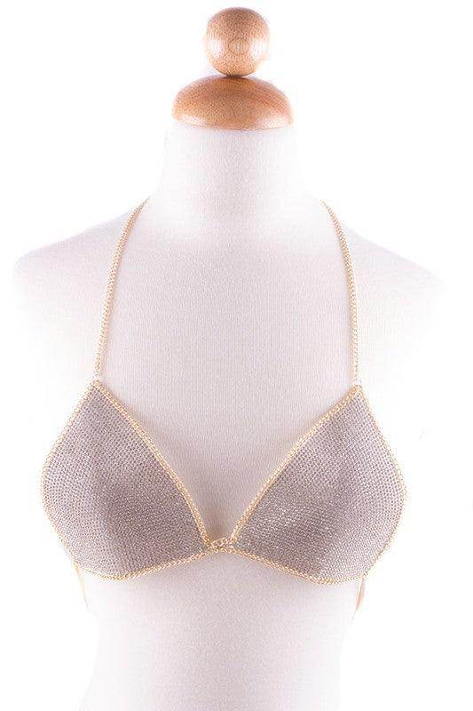 Bella Chic gold mesh bra for women featuring a stylish design and delicate mesh fabric