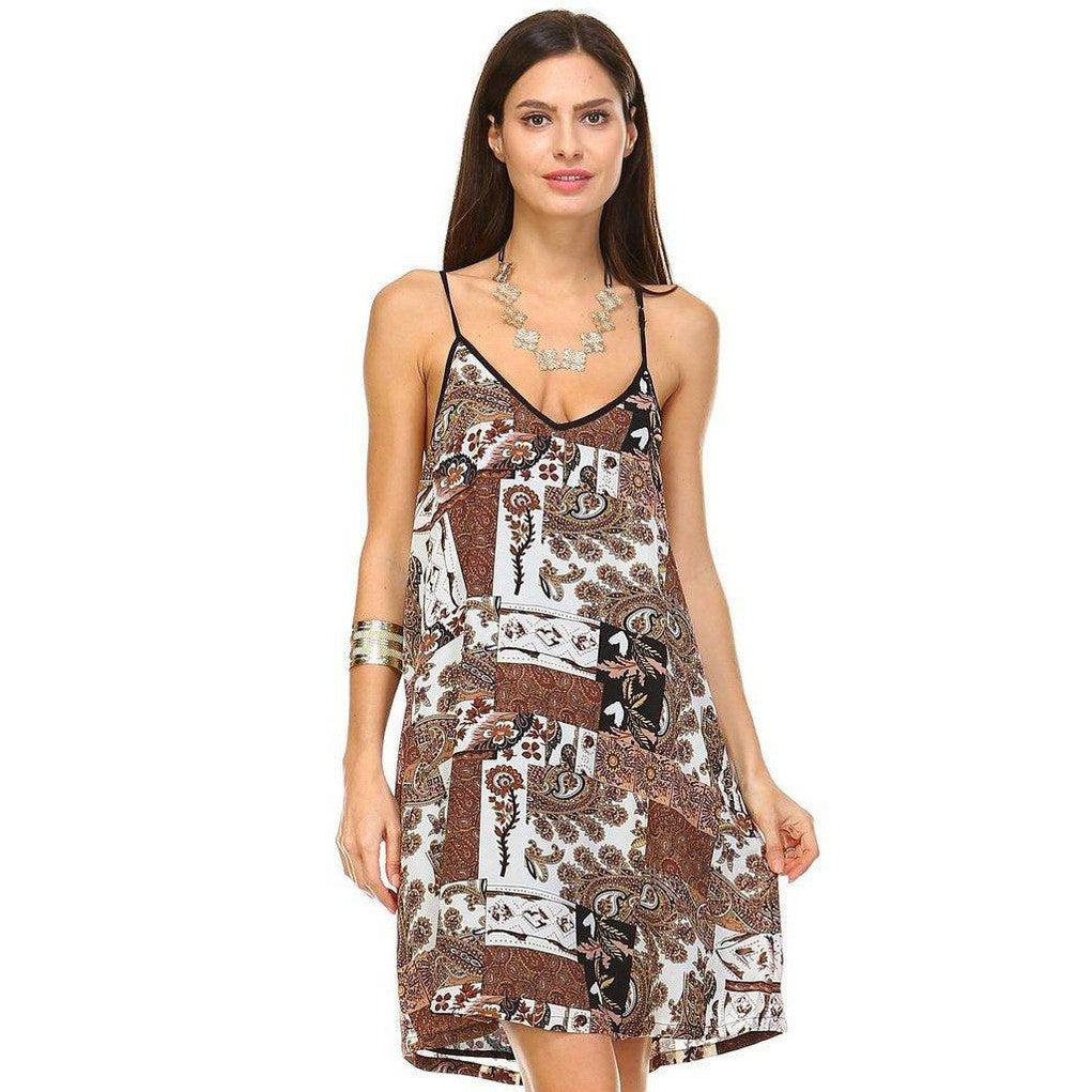 Women's Back Slit V-Neck Chiffon Dress with Side Pockets - VacationGrabs