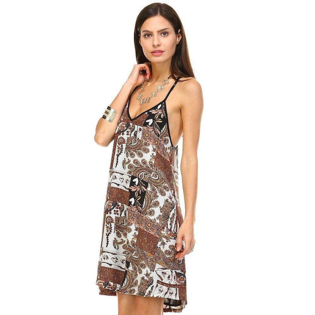 Women's Back Slit V-Neck Chiffon Dress with Side Pockets - VacationGrabs