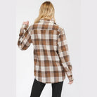 Women's Boyfriend Fit Checker Plaid Flannel Long Sleeve - VacationGrabs