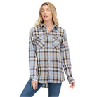Women's Boyfriend Fit Checker Plaid Flannel Long Sleeve - VacationGrabs