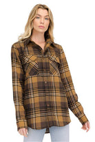Women's Boyfriend Fit Checker Plaid Flannel Long Sleeve - VacationGrabs