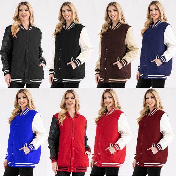 Women's Boyfriend Oversized Letterman Jacket 8 Colors - VacationGrabs