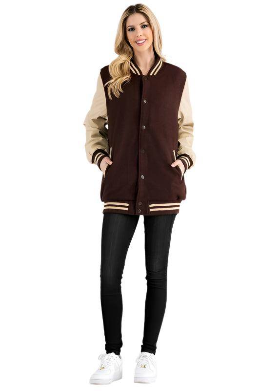 Women's Boyfriend Oversized Letterman Jacket 8 Colors - VacationGrabs