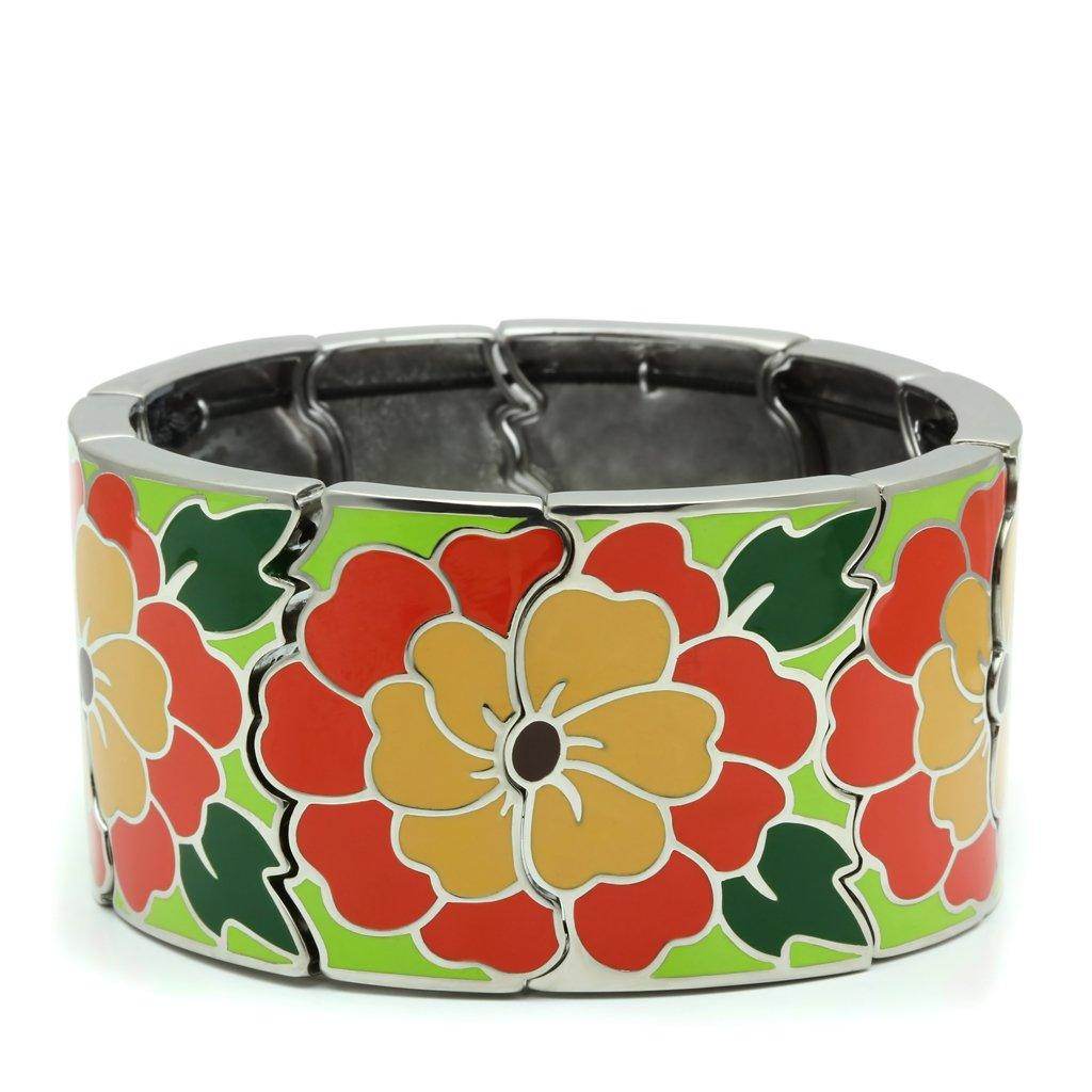 Floral Enamel Stretch Bracelet, Orange and Yellow Flowers - VacationGrabs