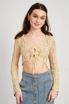 Women’s Crochet Cropped Top with Front Tie - VacationGrabs