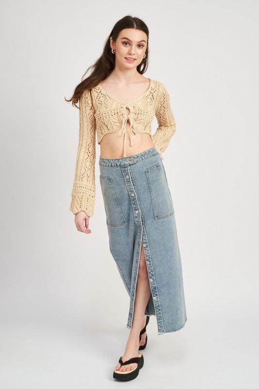 Women’s Crochet Cropped Top with Front Tie - VacationGrabs