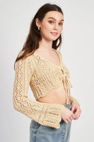 Women's Shirts - Cropped Tops Women’s Crochet Cropped Top with Front Tie