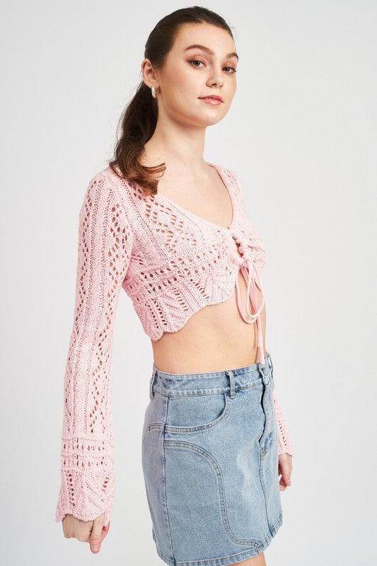 Women's Shirts - Cropped Tops Women’s Crochet Cropped Top with Front Tie