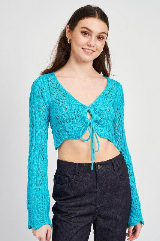 Women’s Crochet Cropped Top with Front Tie - VacationGrabs