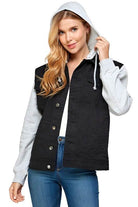 Women's Denim Jacket with Fleece Hoodie - VacationGrabs