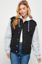 Women's Denim Jacket with Fleece Hoodie - VacationGrabs