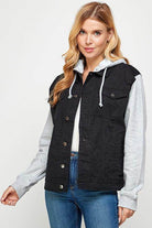 Women's Denim Jacket with Fleece Hoodie - VacationGrabs
