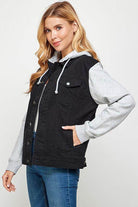Women's Denim Jacket with Fleece Hoodie - VacationGrabs