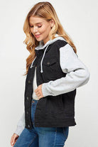 Women's Denim Jacket with Fleece Hoodie - VacationGrabs