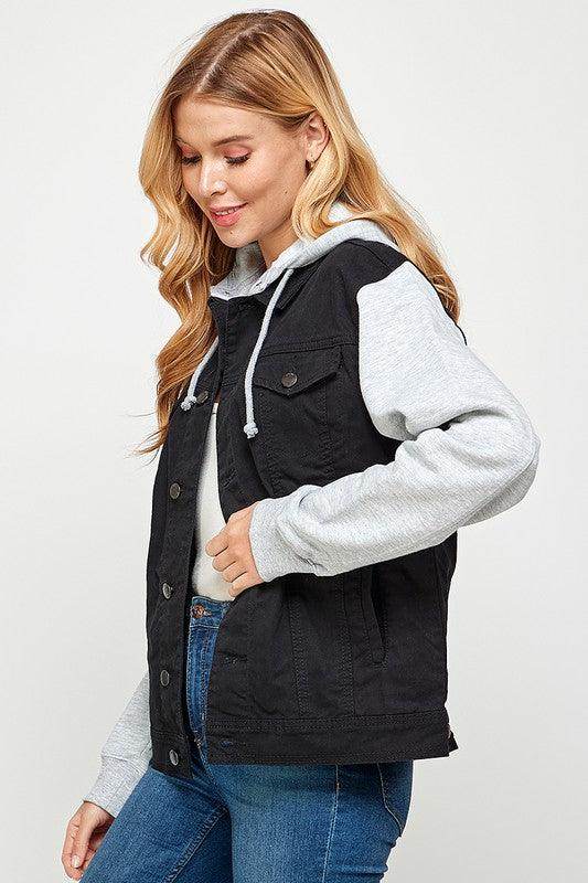 Women's Denim Jacket with Fleece Hoodie - VacationGrabs