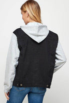 Women's Denim Jacket with Fleece Hoodie - VacationGrabs