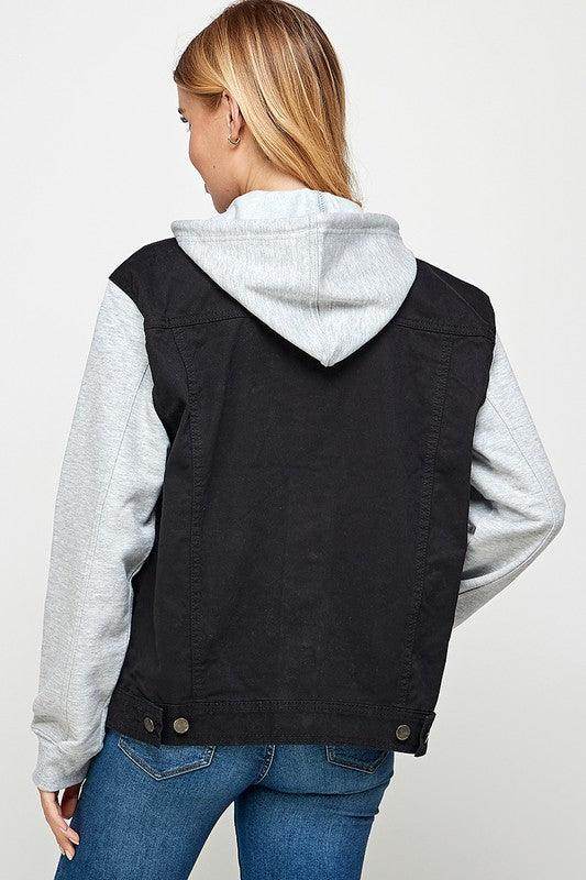 Women's Denim Jacket with Fleece Hoodie - VacationGrabs