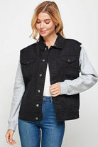 Women's Denim Jacket with Fleece Hoodie - VacationGrabs