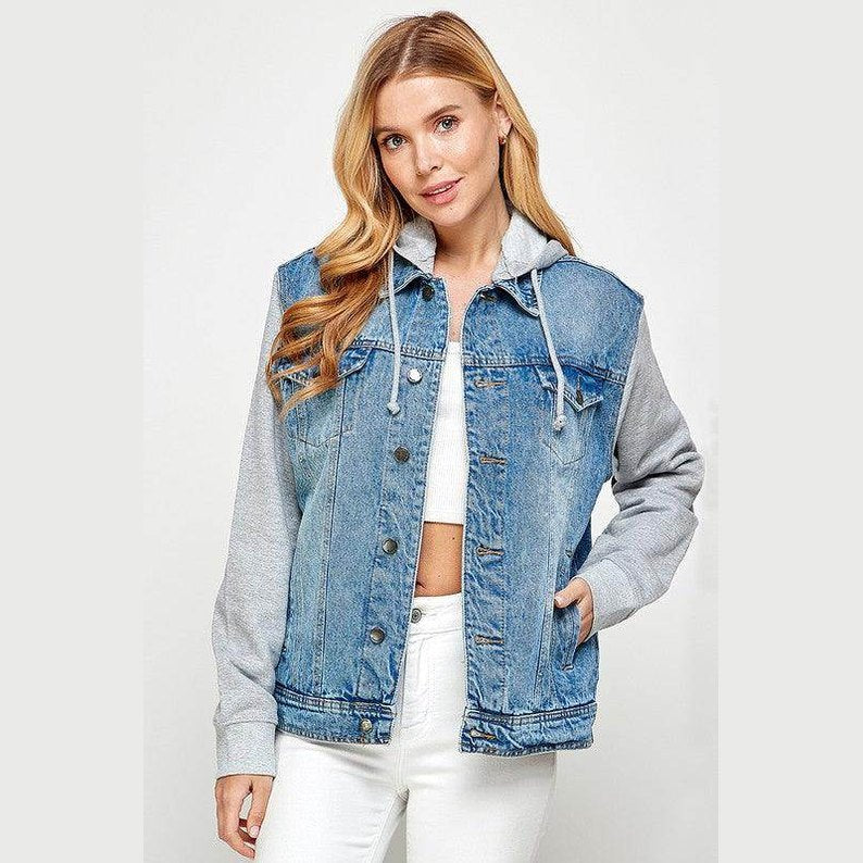Women's Denim Jacket with Fleece Hoodies - VacationGrabs