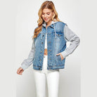Women's Denim Jacket with Fleece Hoodies - VacationGrabs