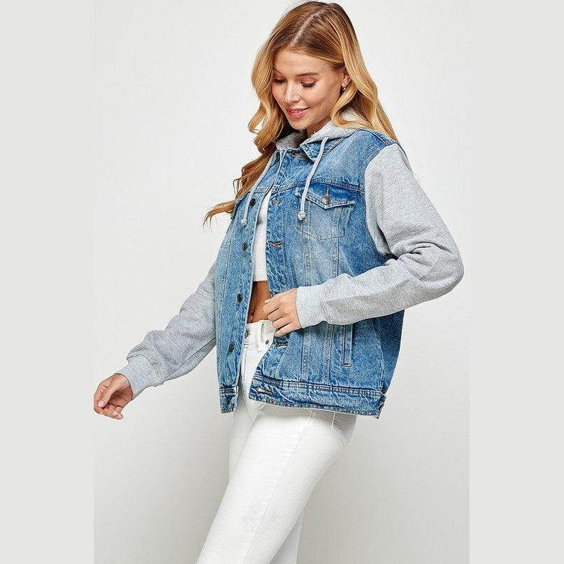 Women's Denim Jacket with Fleece Hoodies - VacationGrabs