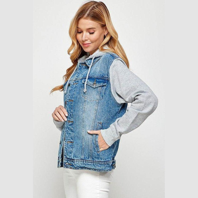 Women's Denim Jacket with Fleece Hoodies - VacationGrabs